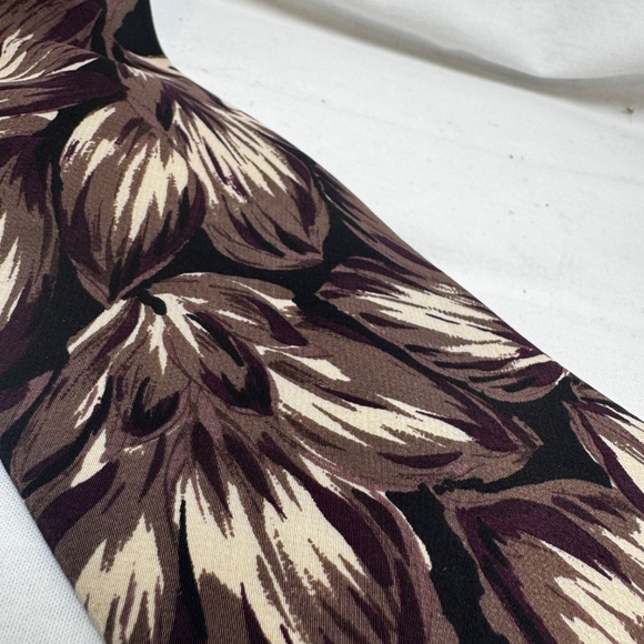 Osacr De La Renta Tie 100% Silk Vintage Brown Beige Floral Print Business Classi - Picture 7 of 7